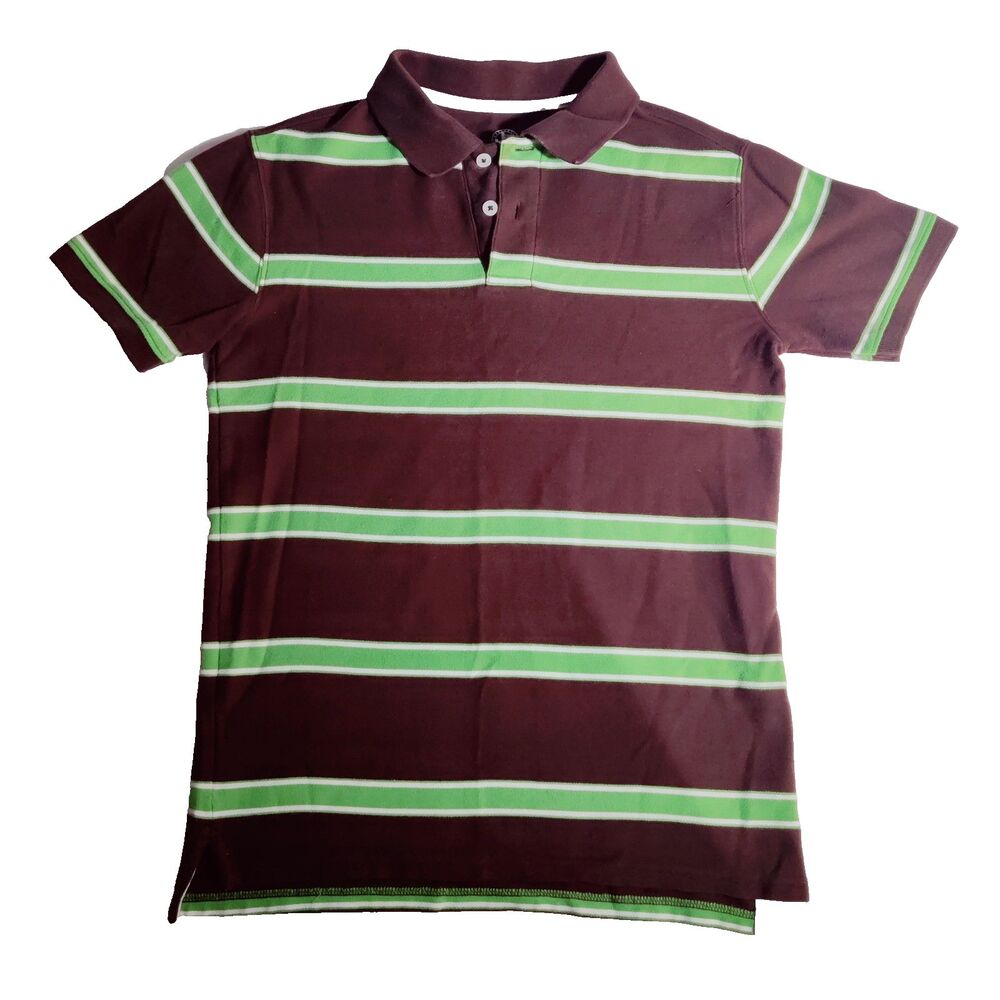 J KHAKI Boys Large (10-12)  Polo Brown,Green,White Stripe Pre-owned Excellent
